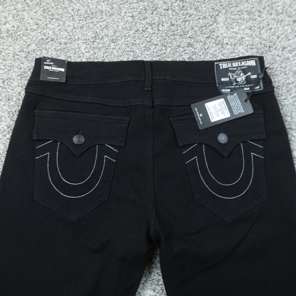NEW True Religion Jeans Mens 36X32 Black Denim Rocco Relaxed Skinny Flap Pocket
